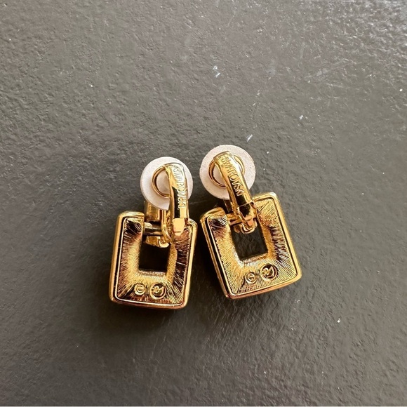 Swarovski Swan Couture Pave Crystal Gold Art Deco Drop Dangle Clip On Earrings - Picture 12 of 16